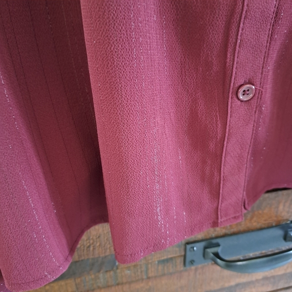 DKNY Women's Lurex Blouse Burgandy Long Sleeve Ruffle Top  NWOT - Picture 9 of 14